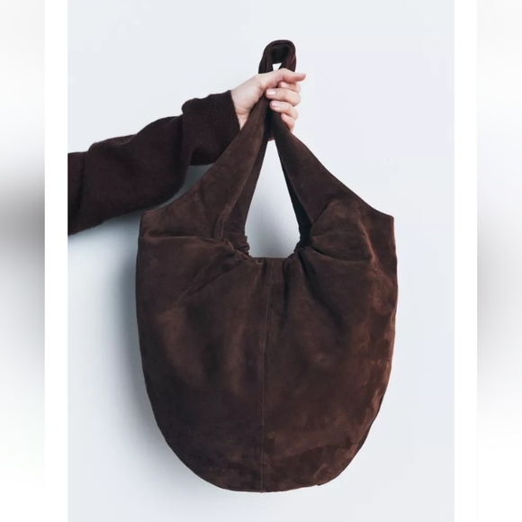 Zara Brown Suede Shoulder Bag - Picture 2 of 10